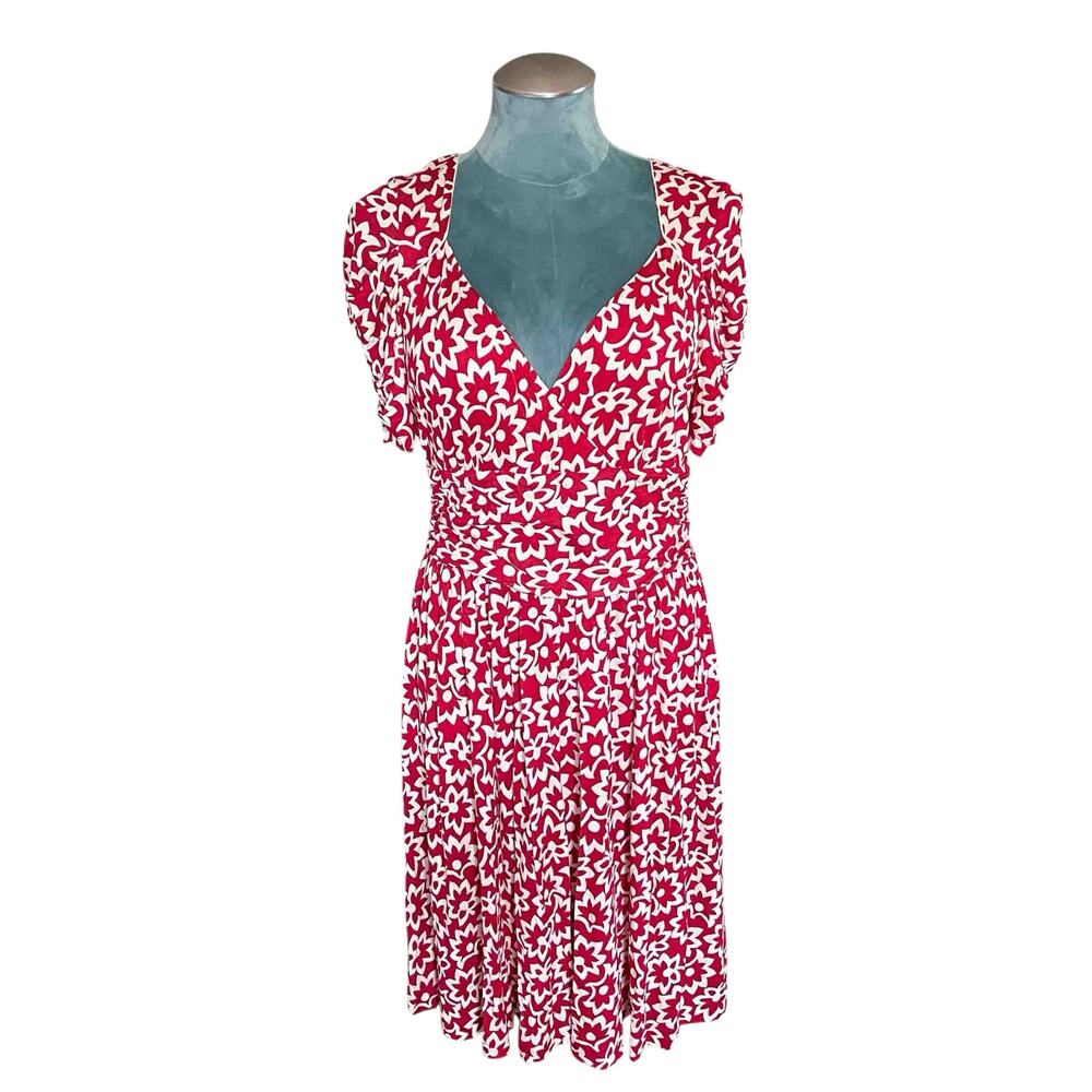 Ric Rac Anthropologie Womens Stellaflora Dress Red White Floral Silk Blend Sze M